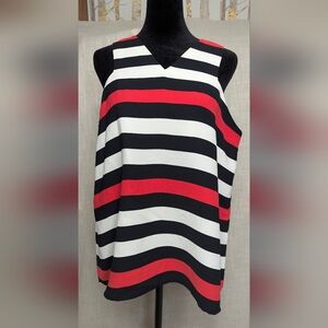 Armani Exchange Red White Black Striped Sleeveless V-Neck Top - XL